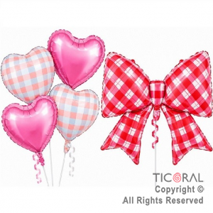 SET DE GLOBOS METALIZADO MO�O CUADRILLE ROJO Y CORAZONES 5 UNIDADES